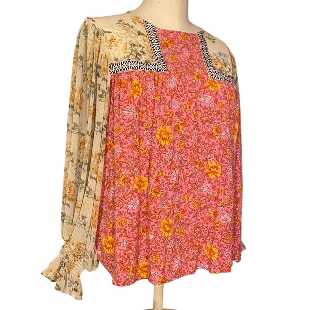 ENTRO BOHO COTTAGECORE FLORAL EMBROIDERED BLOUSE FAIRY WHIMSY FLOWY TOP SMALL - Picture 4 of 16